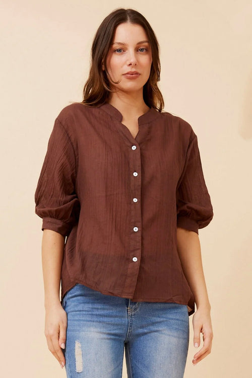 Brown Button Top Cleveland Markets It's All About You Boutique Redlands Fashion Best Selling