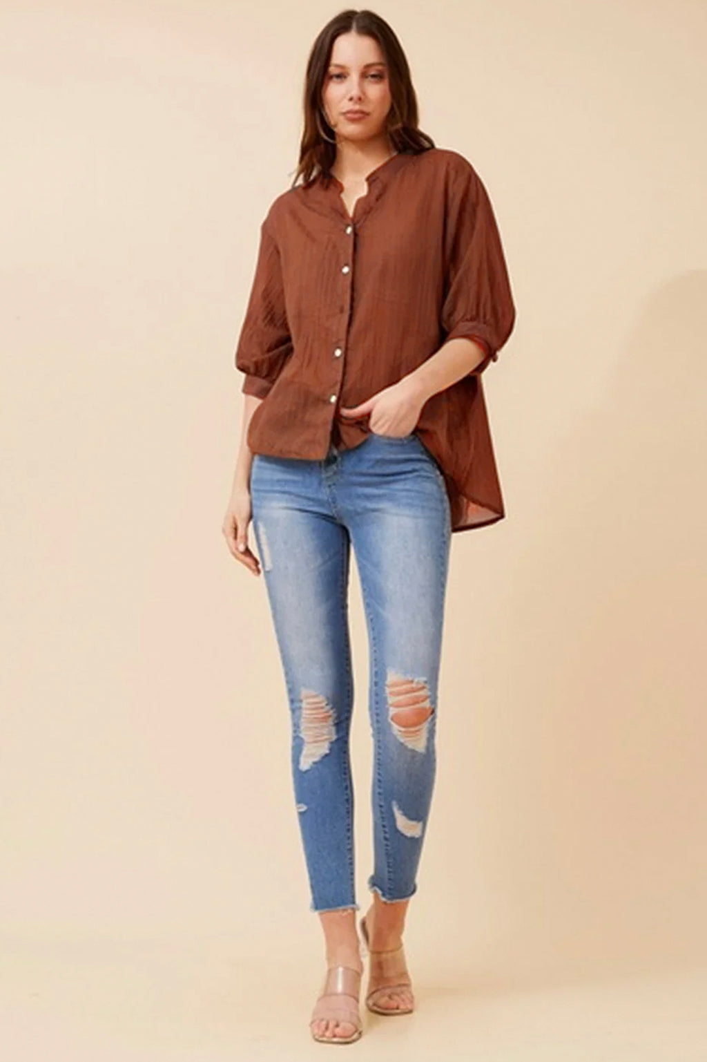 Brown Button Top Cleveland Markets It's All About You Boutique Redlands Fashion Best Selling