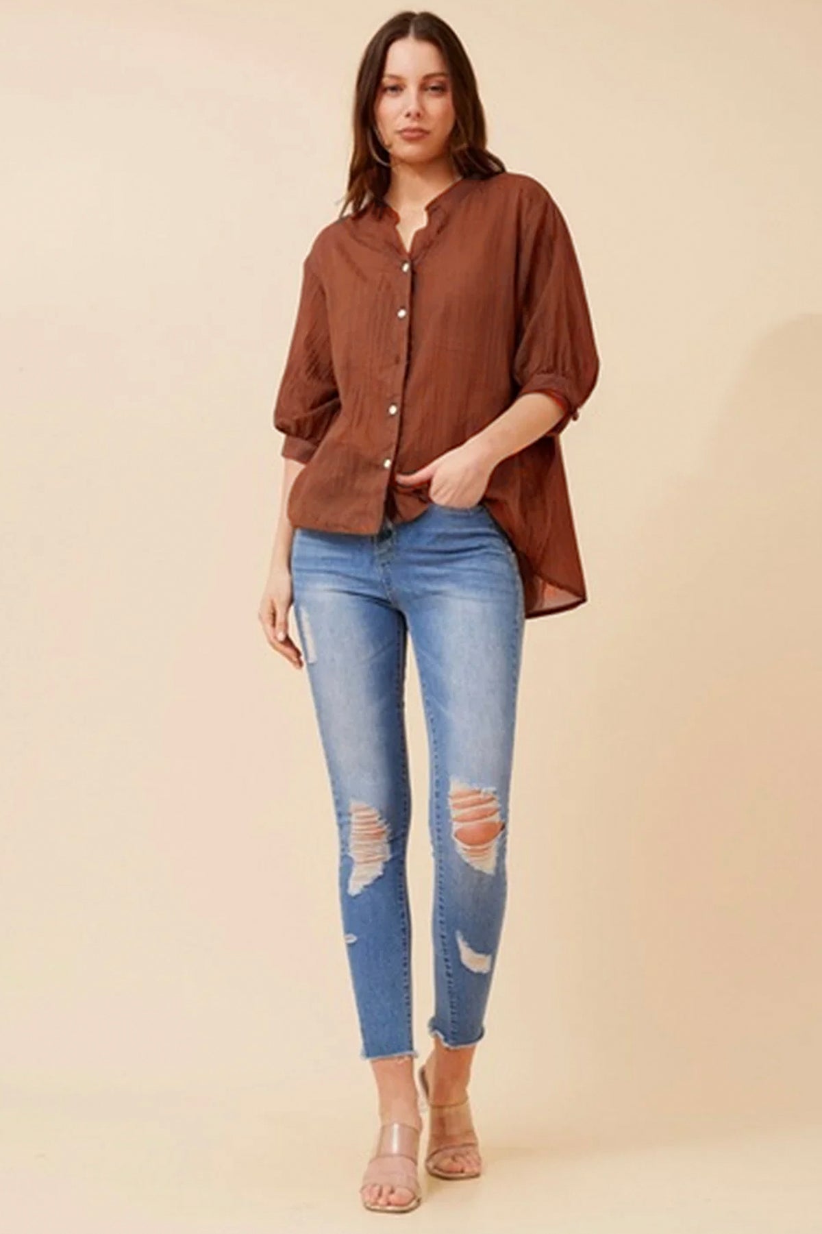 Brown Button Top Cleveland Markets It's All About You Boutique Redlands Fashion Best Selling