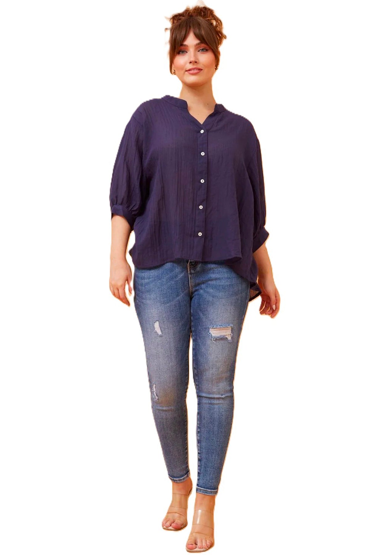 Navy Button Top Cleveland Markets It's All About You Boutique Redlands Fashion Best Selling