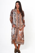 crepe lightweight flowing dress with floral geometrical design long dress Australian business Cleveland markets