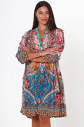 Floral dress with animal print lightweight good for beach feather design flowing mid length dress Cleveland markets Australian business fashion