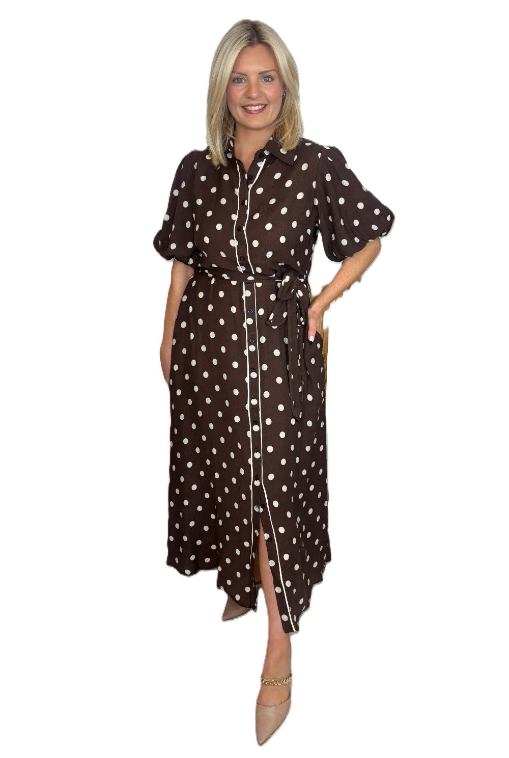 Tessa Maxi Shirt Dress in Chocolate Polka Dot