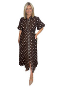 Tessa Maxi Shirt Dress in Chocolate Polka Dot