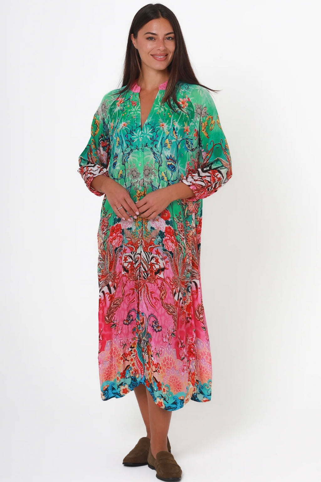 Rachel dress mid length Australian business floral pink green blue red Cleveland markets Its All About You Boutique 