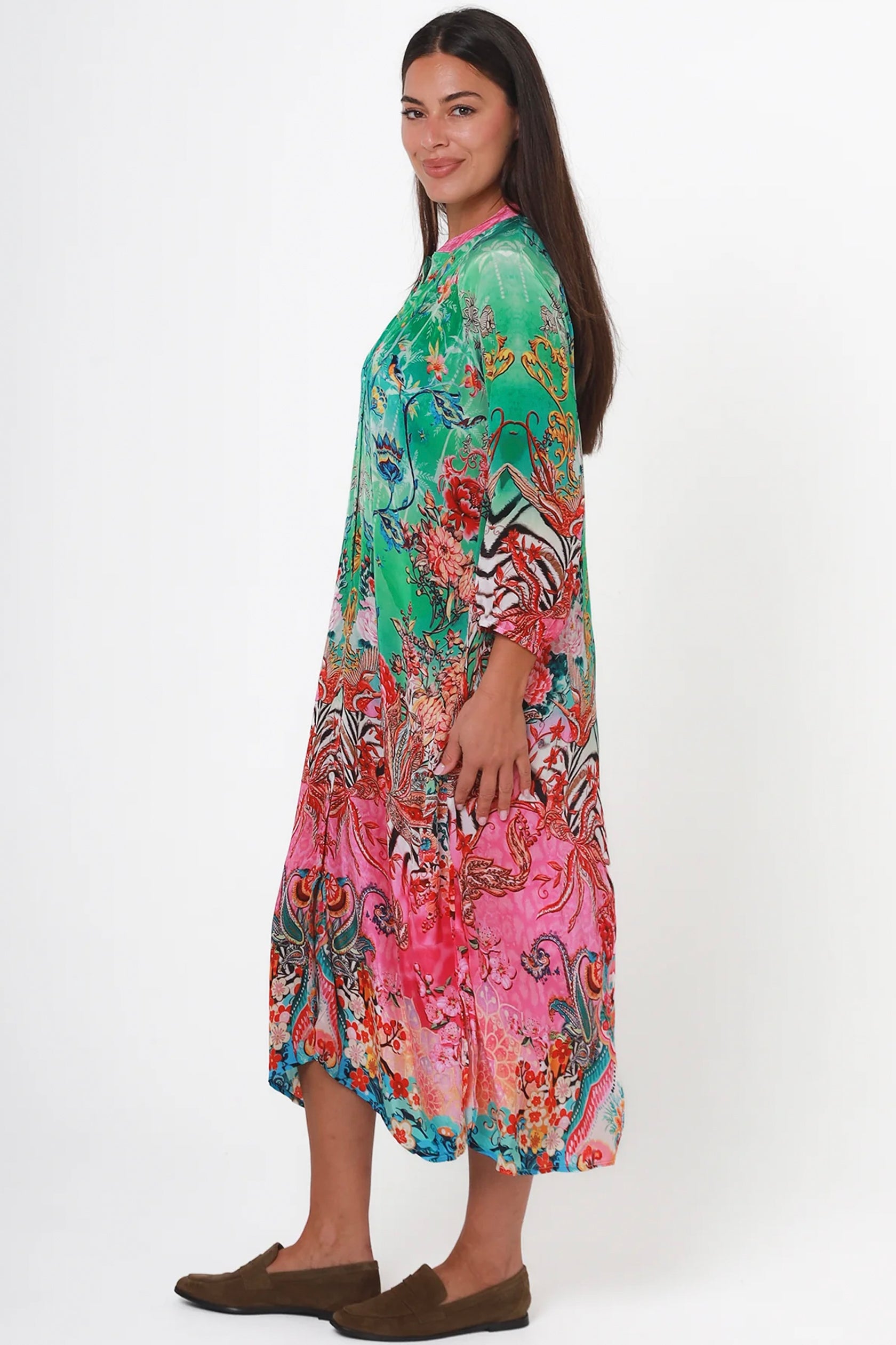 Rachel dress mid length Australian business floral pink green blue red Cleveland markets Its All About You Boutique 