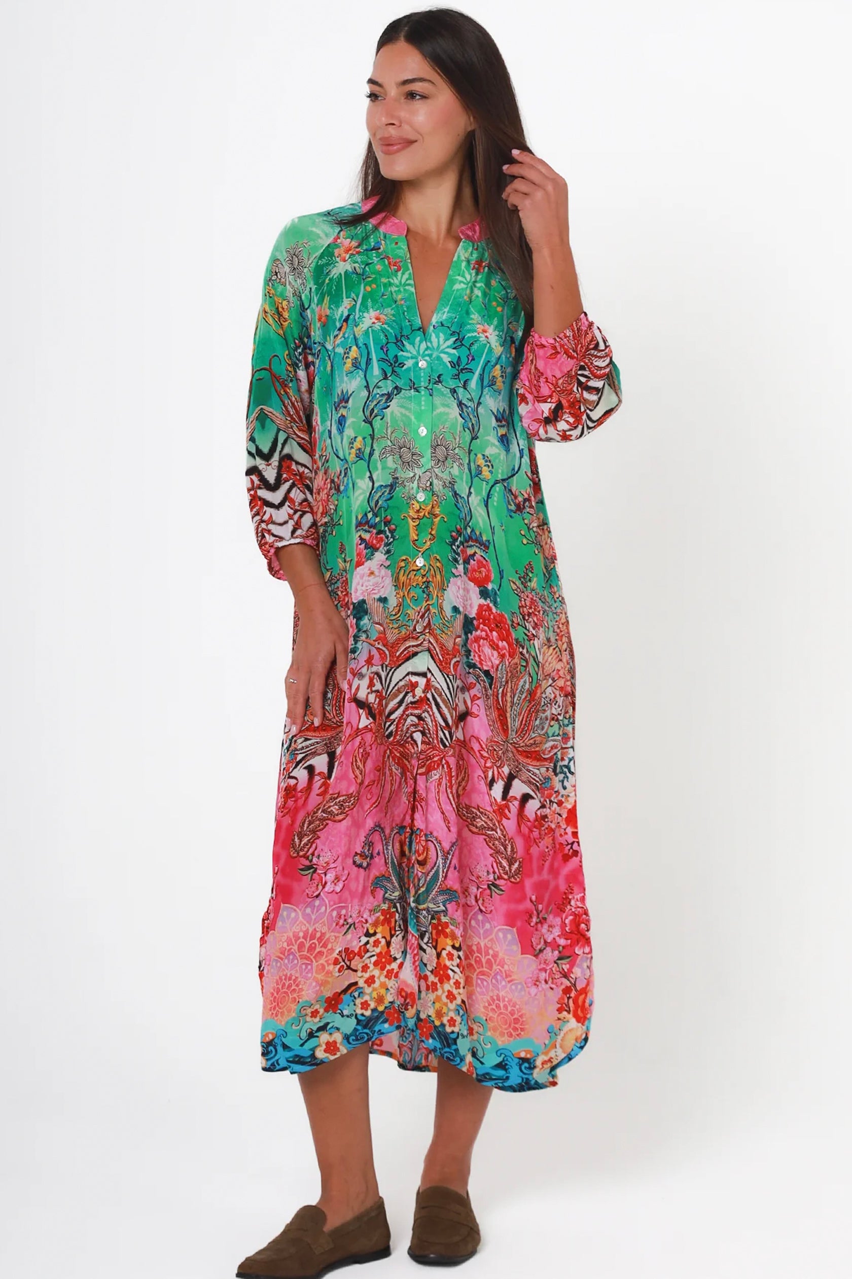 Rachel dress mid length Australian business floral pink green blue red Cleveland markets Its All About You Boutique 