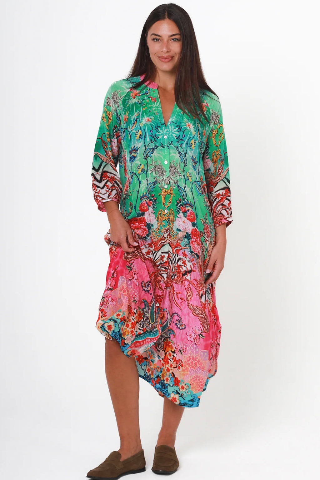 Rachel dress mid length Australian business floral pink green blue red Cleveland markets Its All About You Boutique 